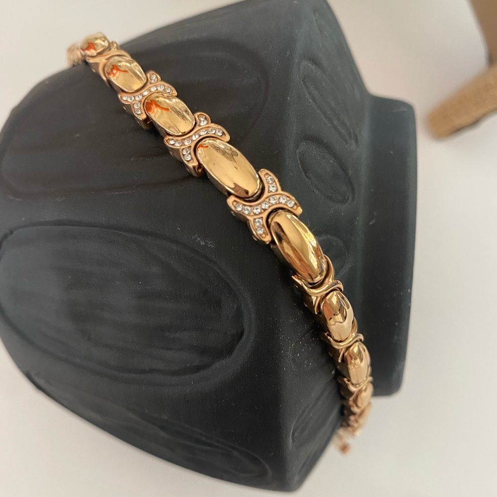 Rose Gold Tone XO link bracelet CZ accents